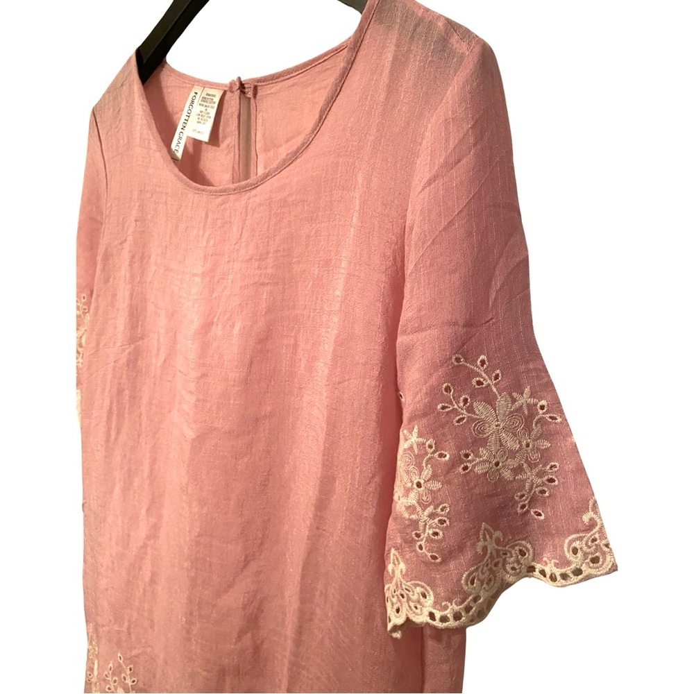 Forgotten Grace Blouse Small Pink Embroidered Cotton Tunic Short Sleeve - Picture 3 of 7